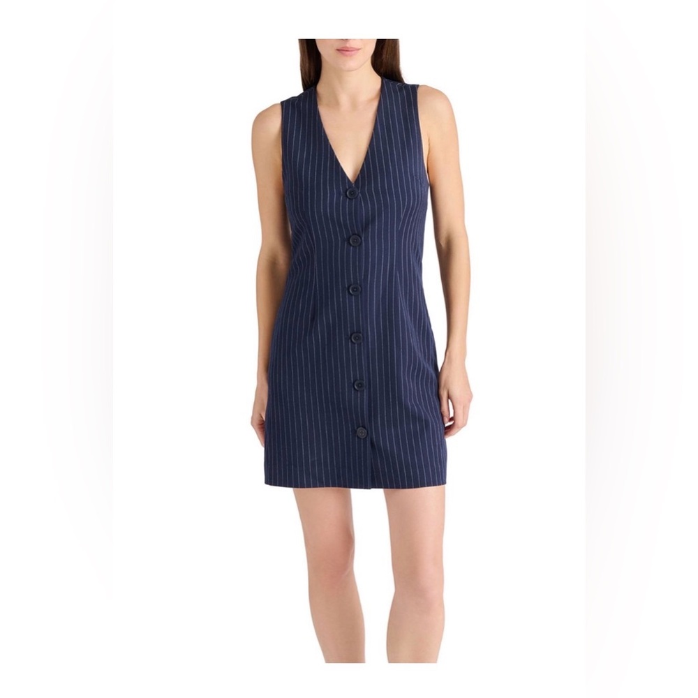Steve Madden Navy Pinstripe Button-Front Mini Dress